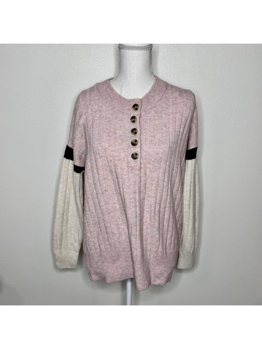 Madewell Bowden Henley Sweater Wmns S Merino Wool Alpaca Blend Striped Oversized
